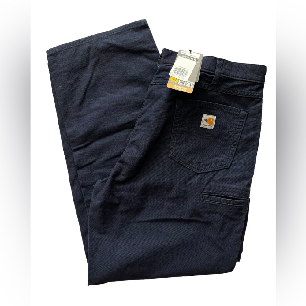 Carhartt flame resistant mid weight canvas pants loose fit navy blue 40x32 NWT